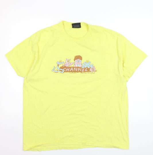Channel 5 Men’s Yellow Graphic Print T-Shirt XL Cotton Retro Style