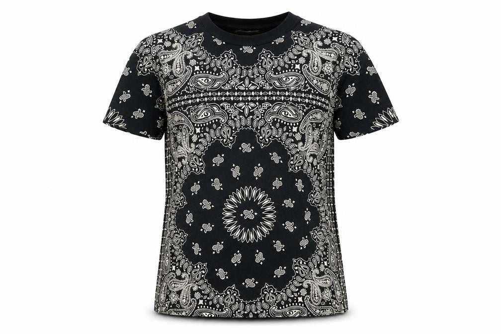 Worland Women's Black Paisley Cotton T-Shirt Medium