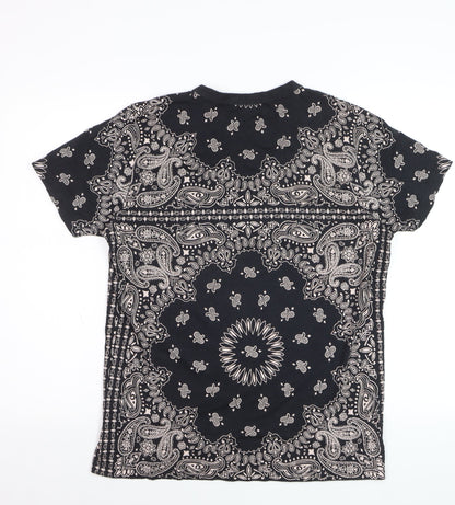 Worland Women's Black Paisley Cotton T-Shirt Medium