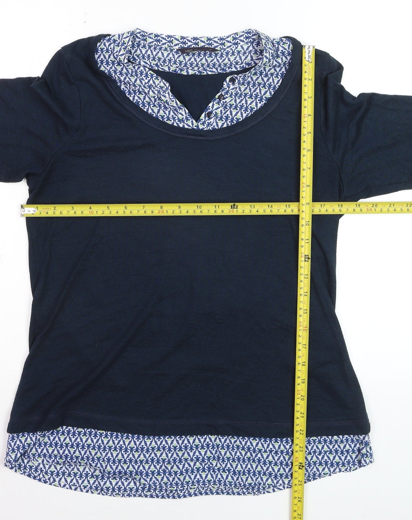 Marks and Spencer Womens Blue Tunic Blouse Size 14 3/4 Sleeve