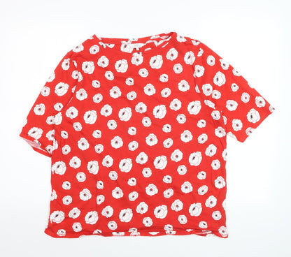 Cotton Traders Women's Red Floral Cotton T-Shirt Size 18
