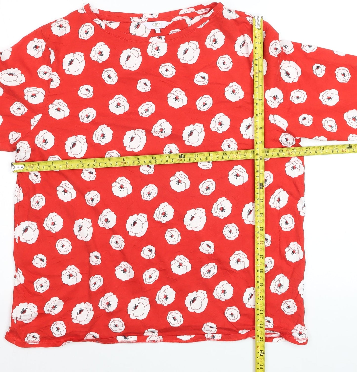 Cotton Traders Women's Red Floral Cotton T-Shirt Size 18