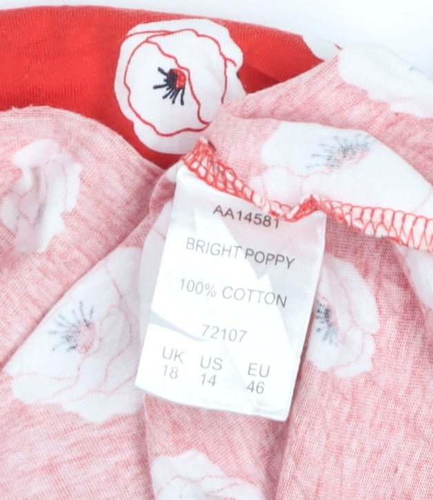 Cotton Traders Women's Red Floral Cotton T-Shirt Size 18