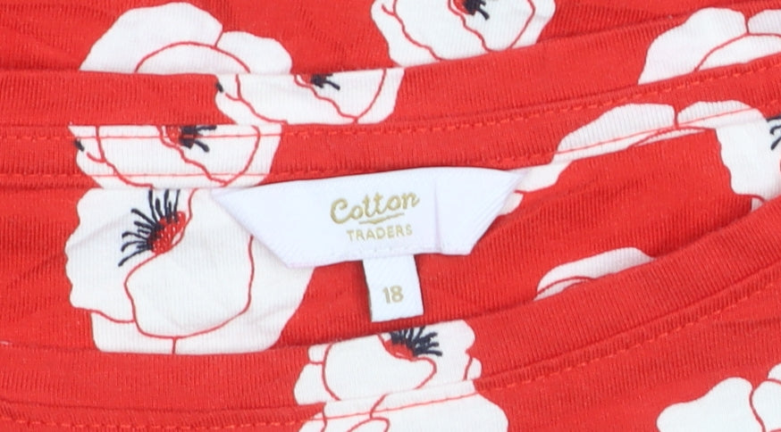 Cotton Traders Women's Red Floral Cotton T-Shirt Size 18