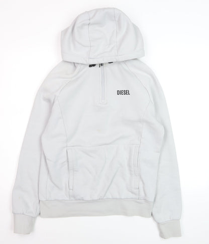 Diesel Men's White Small 1/2 Zip Hooded Sweatshirt Fleece