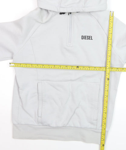 Diesel Men's White Small 1/2 Zip Hooded Sweatshirt Fleece