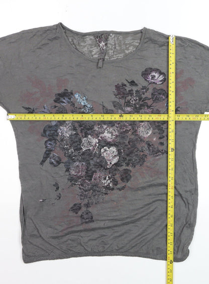 Next Womens Grey Floral Relaxed Scoop Neck T-Shirt Size 14