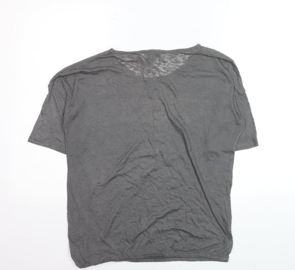 Next Womens Grey Floral Relaxed Scoop Neck T-Shirt Size 14