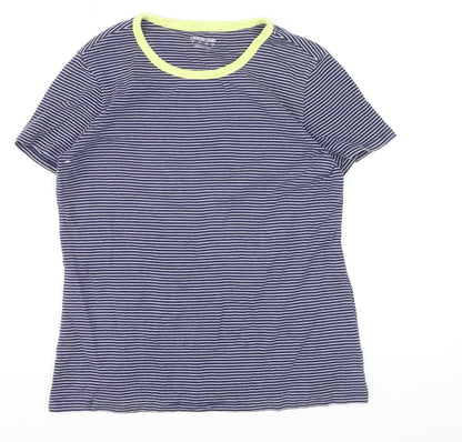 Lands' End Men Blue Striped Cotton Crew Neck Short Sleeve T-Shirt S