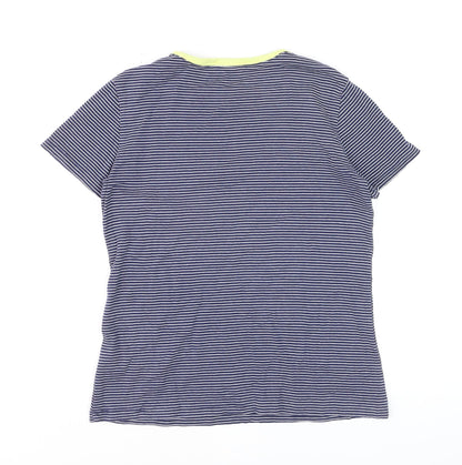 Lands' End Men Blue Striped Cotton Crew Neck Short Sleeve T-Shirt S