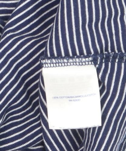 Lands' End Men Blue Striped Cotton Crew Neck Short Sleeve T-Shirt S