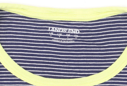 Lands' End Men Blue Striped Cotton Crew Neck Short Sleeve T-Shirt S