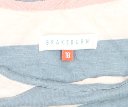 Brakeburn Womens Multicoloured Stripe 3/4 Sleeve Cotton T-Shirt Size 18