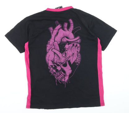 TC Threads Men's Black & Pink Gothic Skull Graphic Cotton T-Shirt Medium