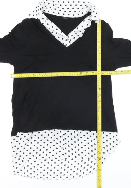 M&Co Women’s Black Polka Dot V-Neck Blouse Size 12 Classic Style