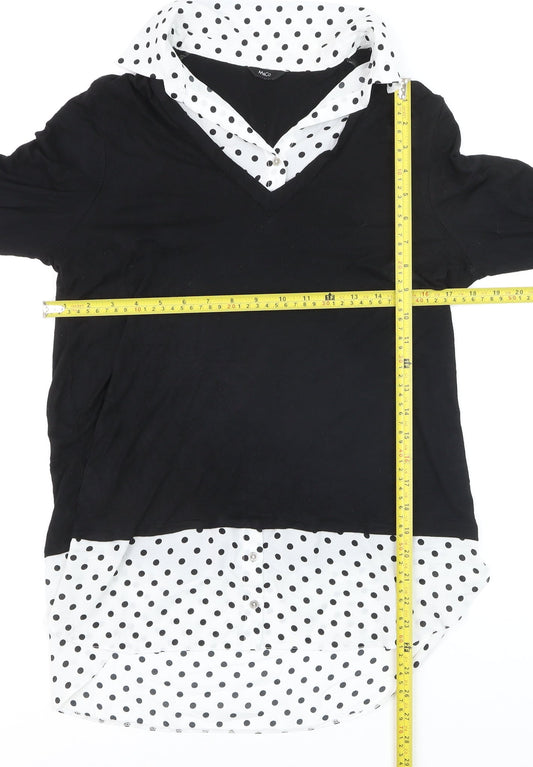 M&Co Women’s Black Polka Dot V-Neck Blouse Size 12 Classic Style