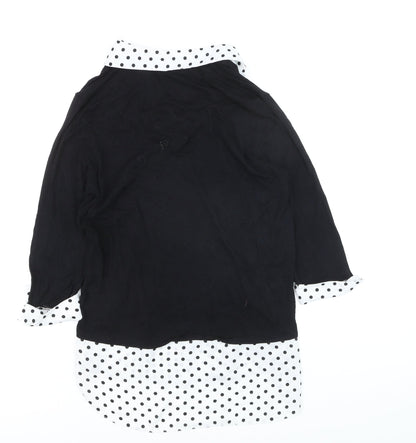M&Co Women’s Black Polka Dot V-Neck Blouse Size 12 Classic Style