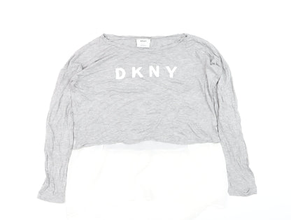 DKNY Womens Grey Cropped Long Sleeve Logo T-Shirt Size S