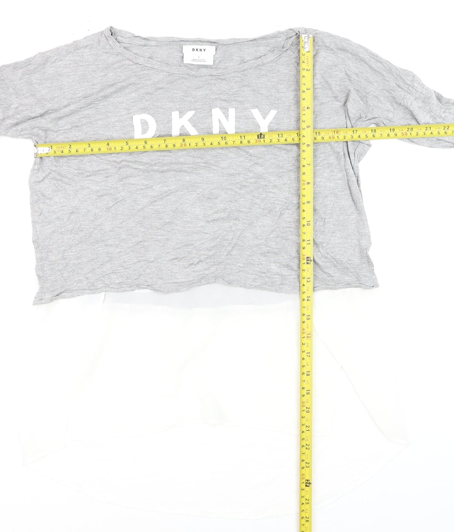 DKNY Womens Grey Cropped Long Sleeve Logo T-Shirt Size S