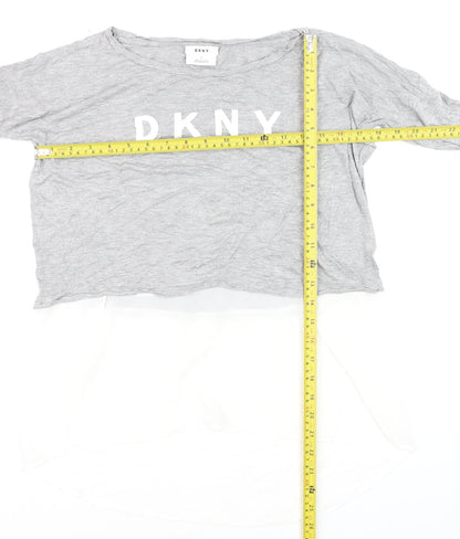 DKNY Womens Grey Cropped Long Sleeve Logo T-Shirt Size S