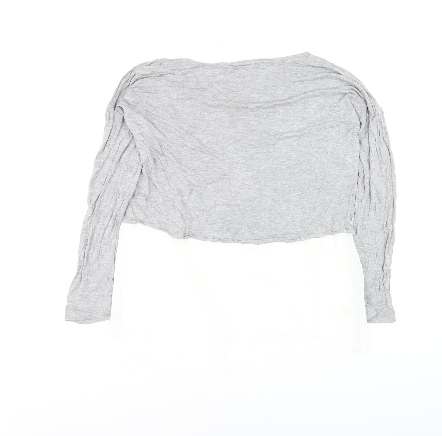 DKNY Womens Grey Cropped Long Sleeve Logo T-Shirt Size S
