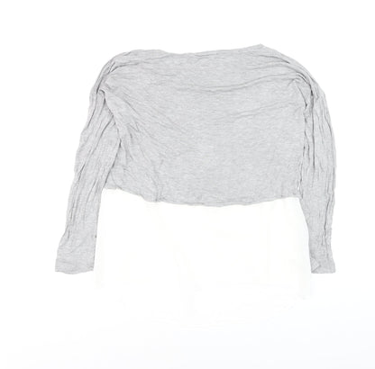 DKNY Womens Grey Cropped Long Sleeve Logo T-Shirt Size S