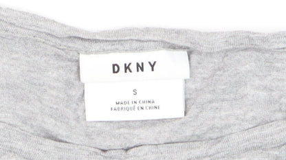 DKNY Womens Grey Cropped Long Sleeve Logo T-Shirt Size S