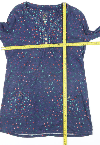 Mantaray Women's Blue Floral Cotton Tunic Blouse Size 10