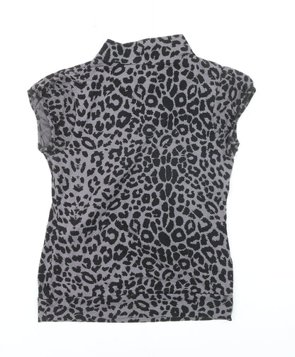 F&F Women’s Grey Animal Print Short Sleeve Collared Camisole Blouse Size S