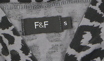 F&F Women’s Grey Animal Print Short Sleeve Collared Camisole Blouse Size S