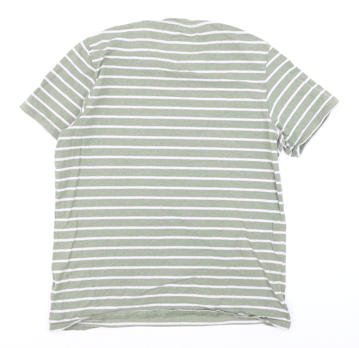 Folk Men's Green White Striped Cotton Crew Neck T-Shirt Size L