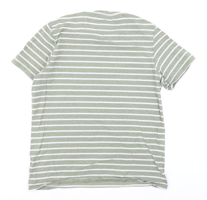Folk Men's Green White Striped Cotton Crew Neck T-Shirt Size L