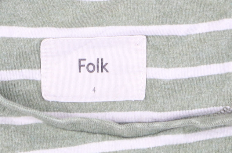 Folk Men's Green White Striped Cotton Crew Neck T-Shirt Size L
