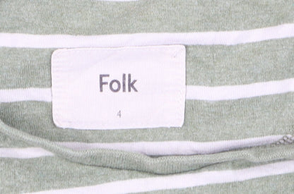 Folk Men's Green White Striped Cotton Crew Neck T-Shirt Size L