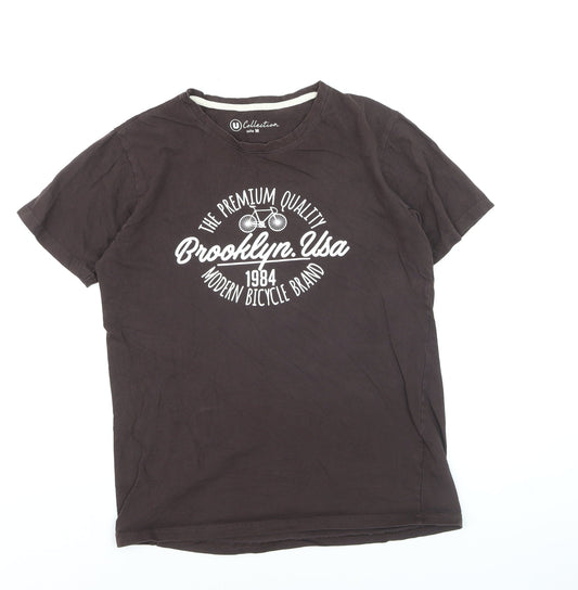 U Collection Men's Brown Brooklyn USA Graphic Cotton T-Shirt M