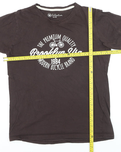 U Collection Men's Brown Brooklyn USA Graphic Cotton T-Shirt M