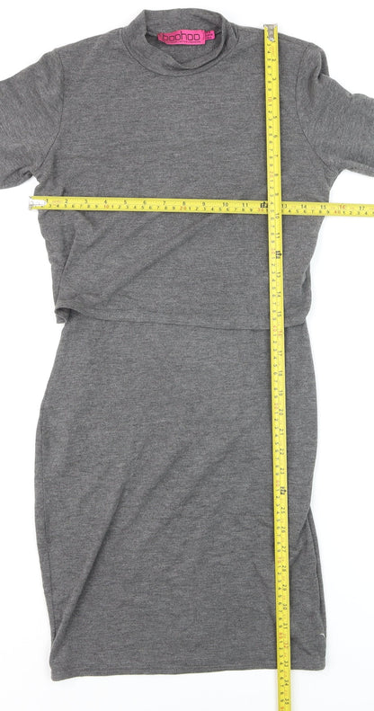 Boohoo Women’s Grey Bodycon Mock Neck Long Sleeve Knee Dress Size M