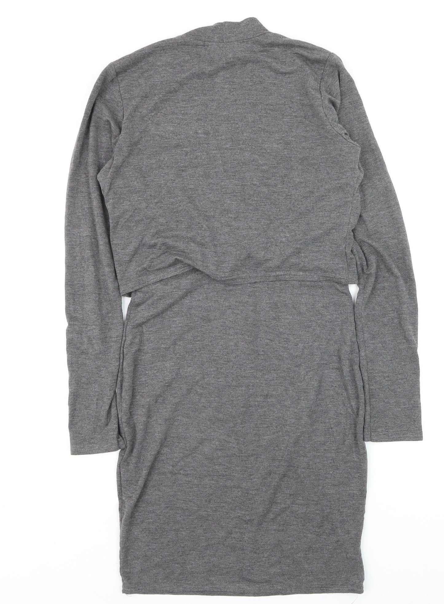 Boohoo Women’s Grey Bodycon Mock Neck Long Sleeve Knee Dress Size M