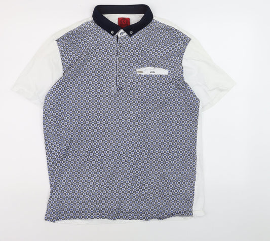 Swade Men's Blue Geometric Short Sleeve Cotton Polo 2XL