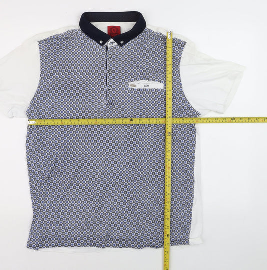 Swade Men's Blue Geometric Short Sleeve Cotton Polo 2XL