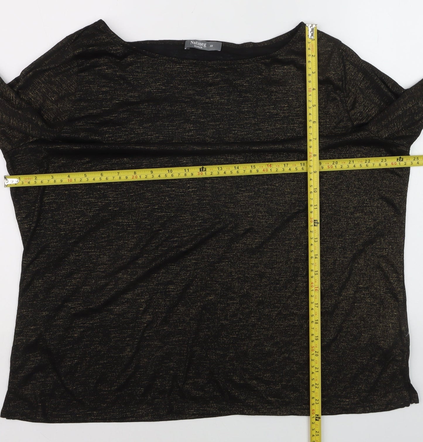 Nutmeg Women Black Glitter 3/4 Sleeve Plus Size 22 T-Shirt