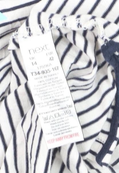 Next Women's White Striped Amour Paris T-Shirt Size 14 Cotton
