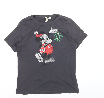 H&M Women’s Black Mickey Mouse Christmas T-Shirt UK 8