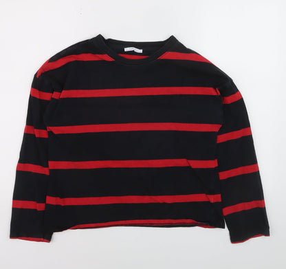 Zara Woman Black Red Striped Long Sleeve T-Shirt Medium