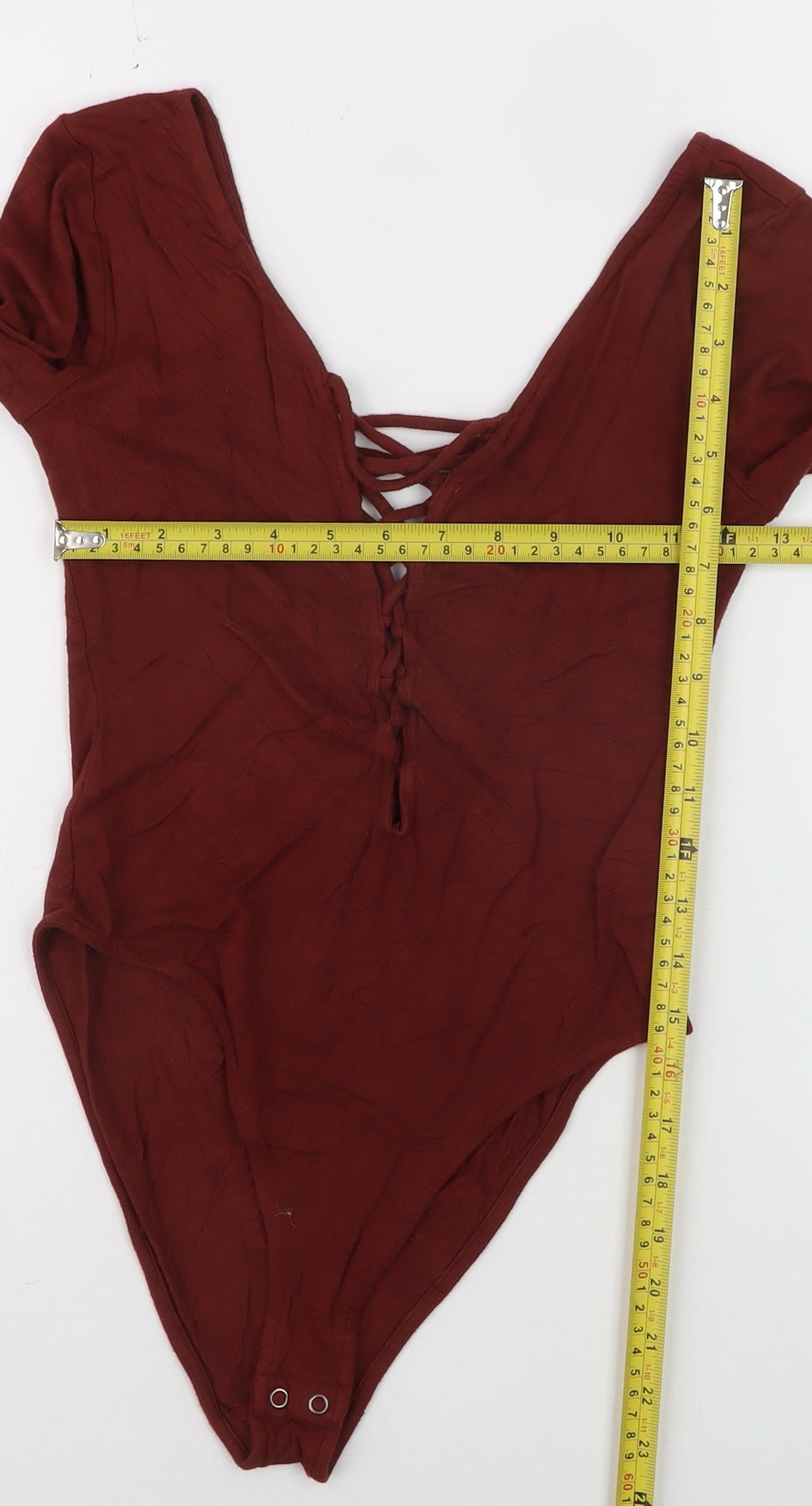 Forever 21 Women’s Brown Lace Up Long Sleeve Bodysuit Top Size L