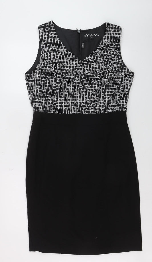 Next Women Black Geometric Sleeveless Sheath Dress Size 14