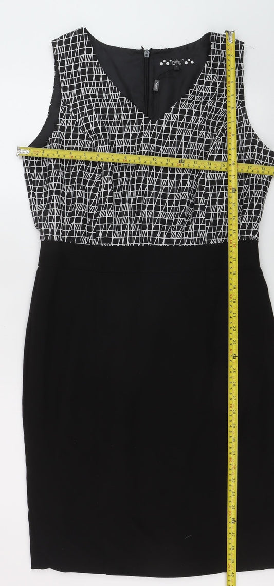 Next Women Black Geometric Sleeveless Sheath Dress Size 14
