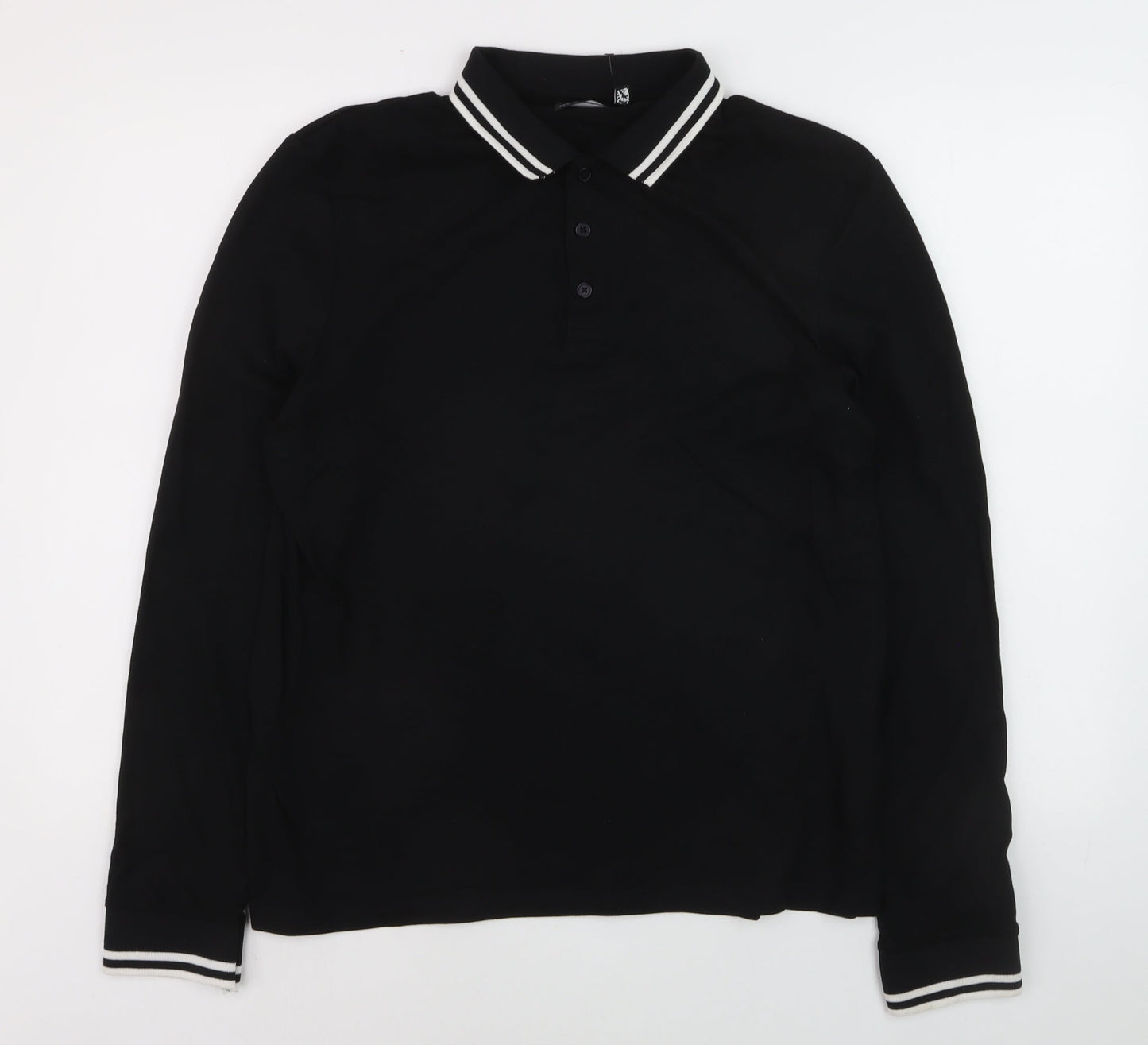 ASOS DESIGN Men's Black Long Sleeve Polo Shirt Size L 42in Chest