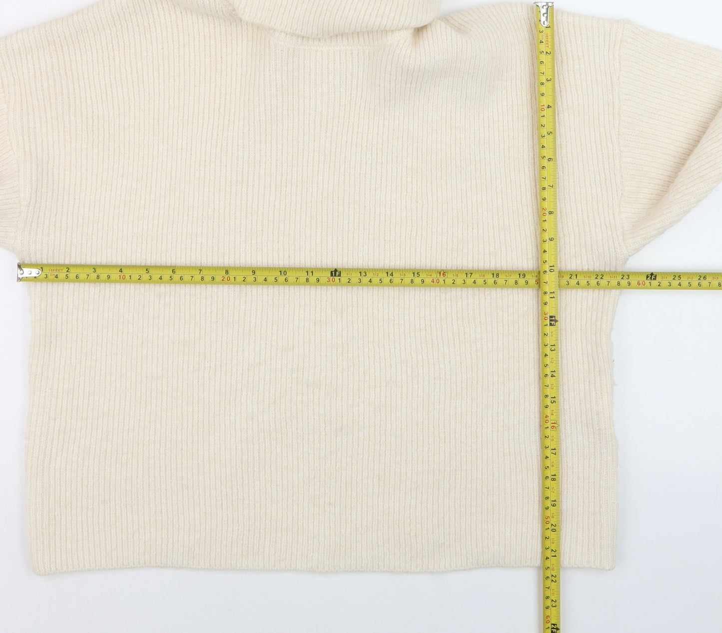 Esqualo Women Ivory Roll Neck Ribbed Knit Jumper Size 14