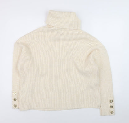Esqualo Women Ivory Roll Neck Ribbed Knit Jumper Size 14